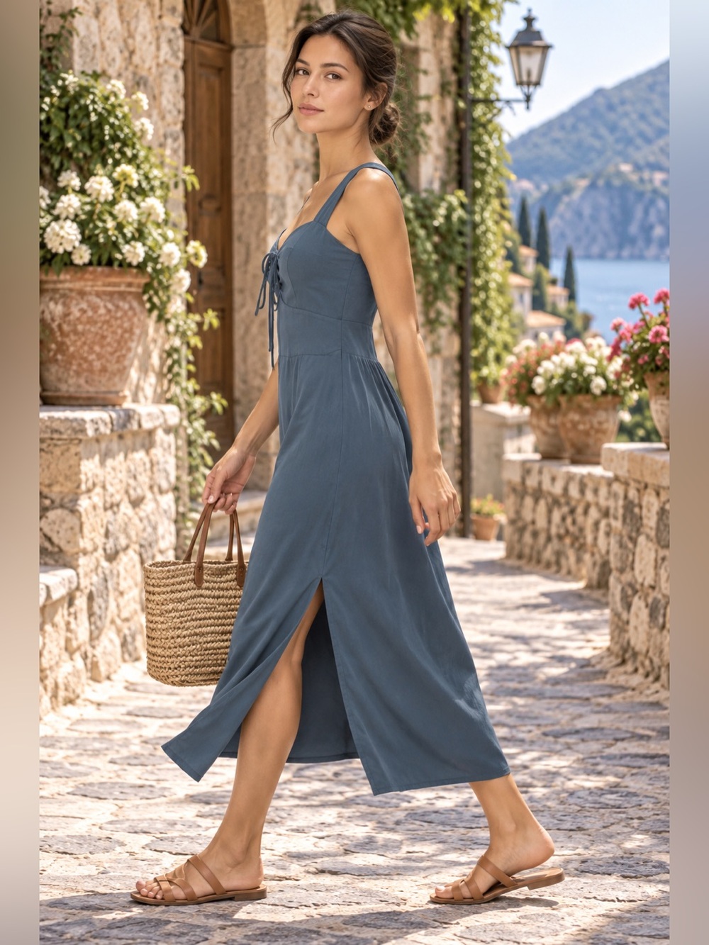 $140 ABERCROMBIE FITCH Midi Dress S Side Slit Cinched Bust Cocktail Party Lined
